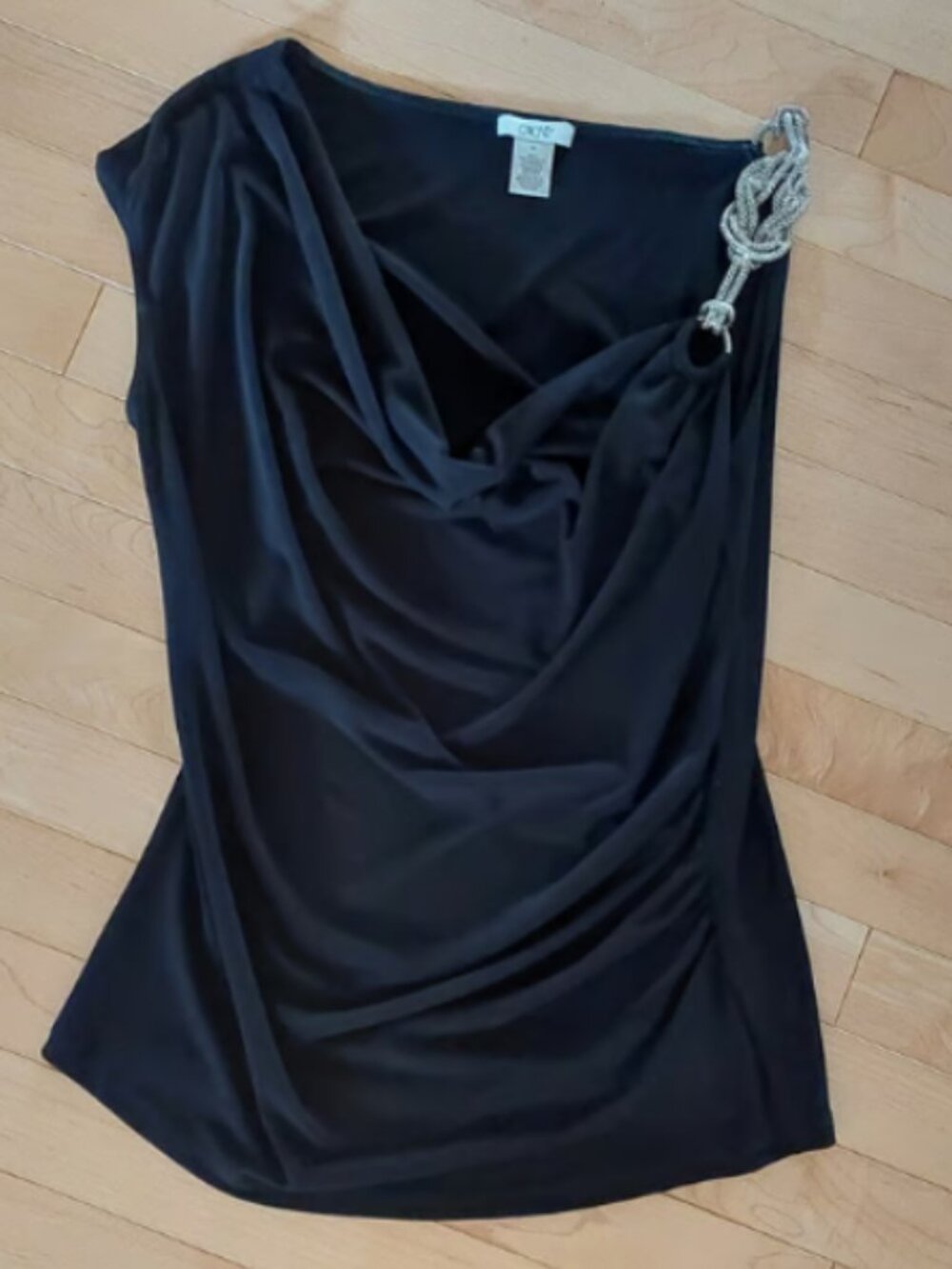 VNTG Y2K Cache Liquid Mesh Knot One Shoulder Cowl Neck Top Size M Black